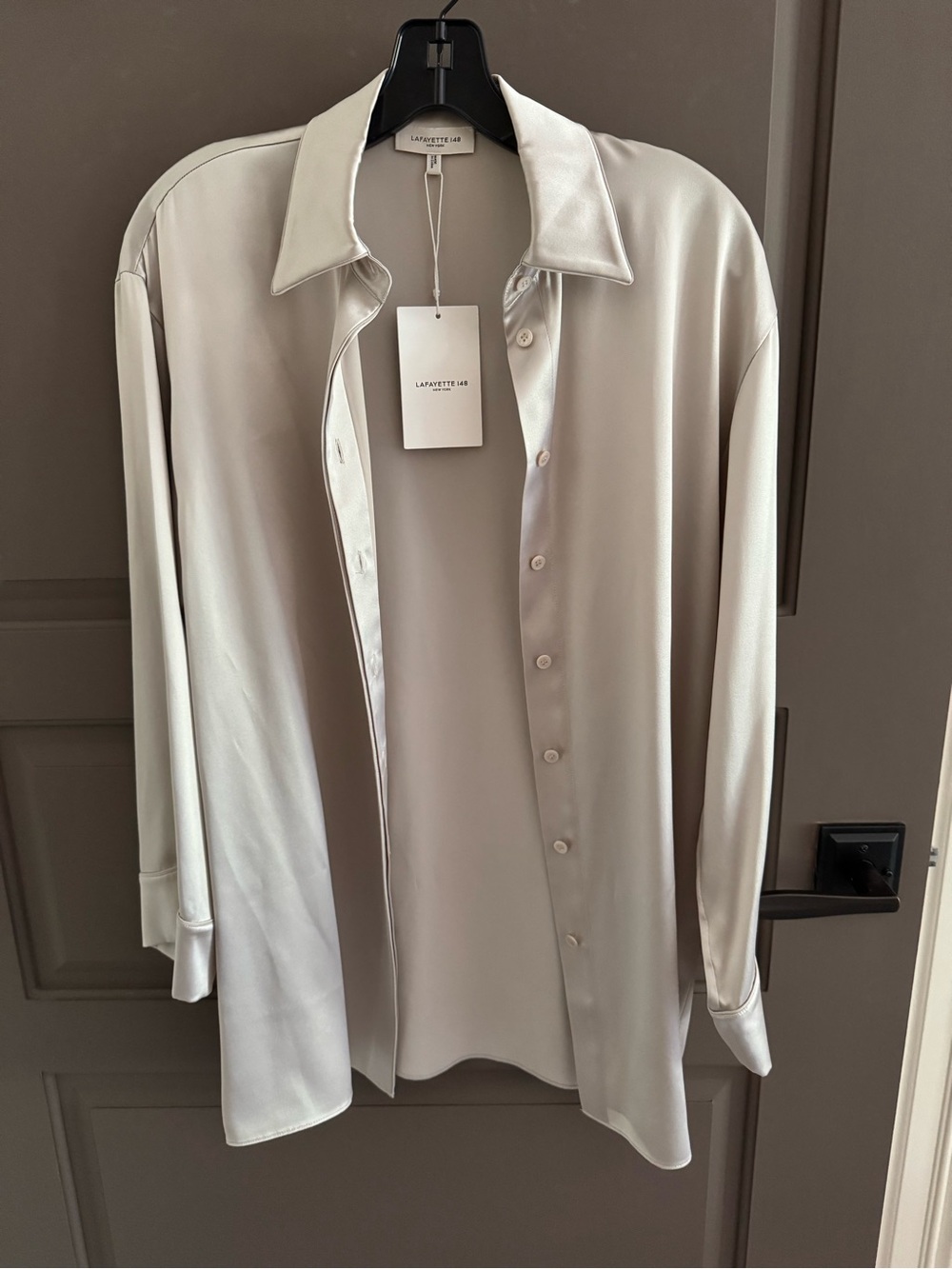 Lafayette 148 New York Women’s Ivory Satin Button-Up Shirt
